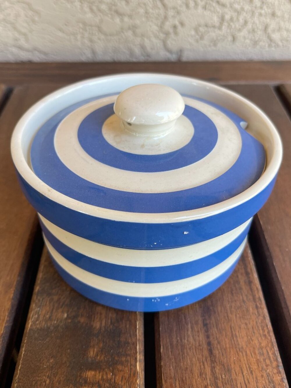 TG Green Cornishware Blue White Butter Dish